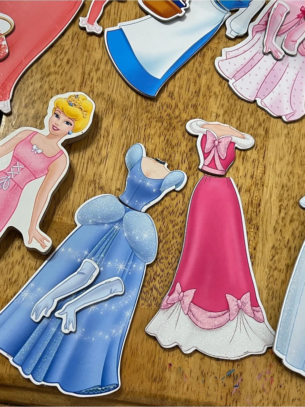 Disney Princess Wooden Magnetic Dress-Up Doll Set - Belle & Cinderella - EUC